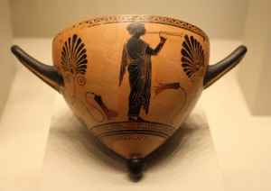 Attic black-figure mastos cup attributed to Psiax, ca. 520-510 BCE